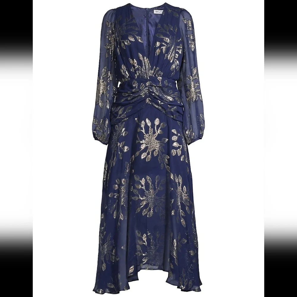 *SOLD* NWT ANTHRO | $528 Delfi Lizette Ruched Silk Chiffon Dress - Picture 6 of 7